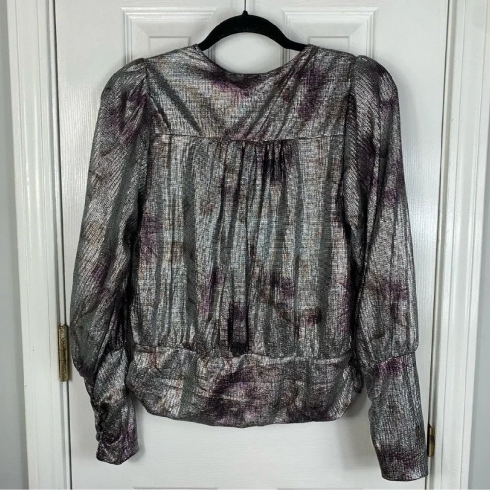 Anthropologie Maison D Amelie Paris Silver Metallic Blouse Size Medium - Picture 5 of 5